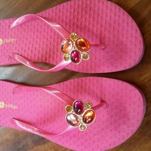Lindsay Phillips 9 jeweled pink flip flops